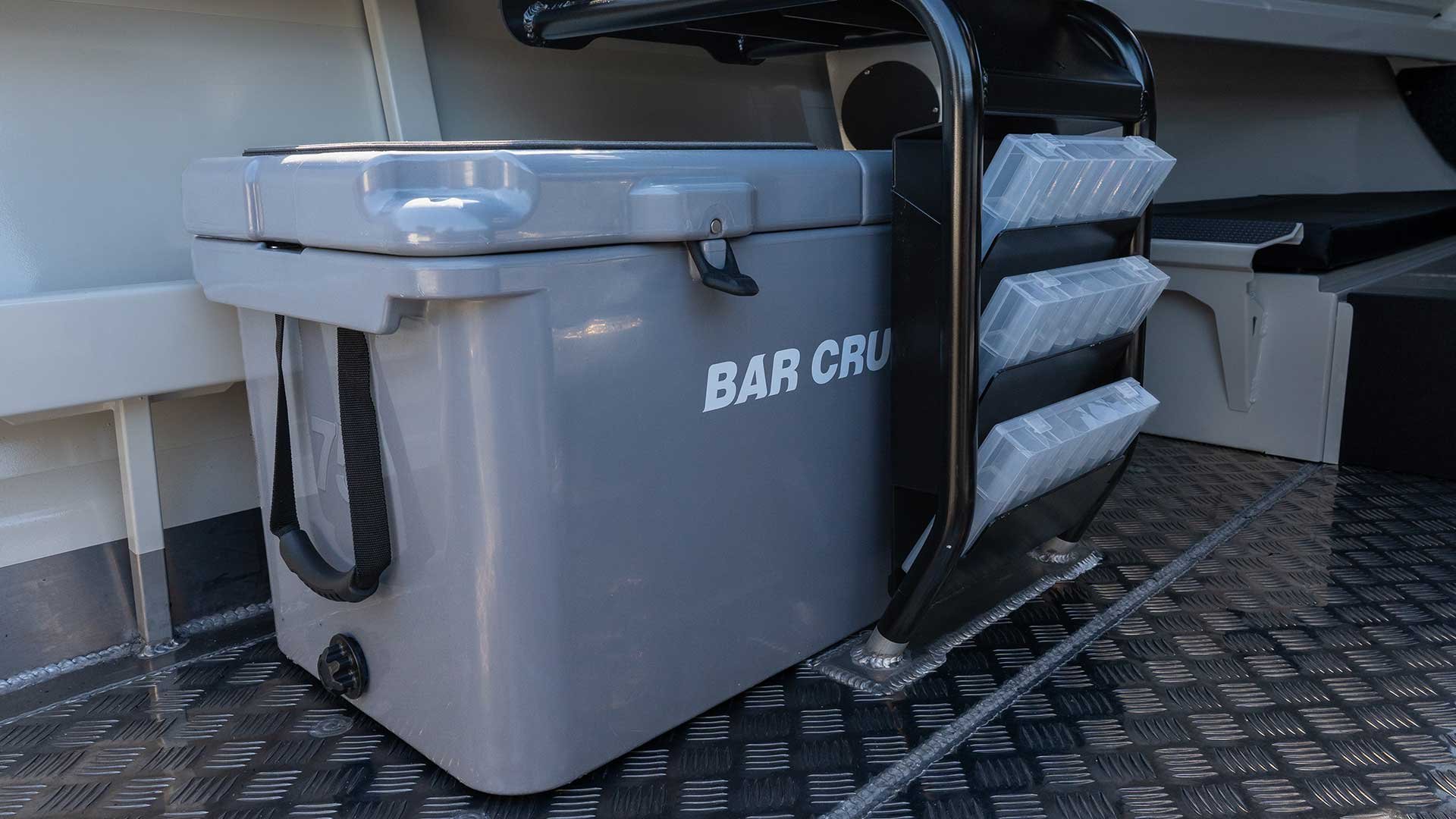Bar Crusher 650HT seat frame with icebox and tackle storage